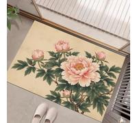 LODMLOER Tappeto da ingresso lavabile,Rosa Verde,50 x 80 cm,Peonia Vintage, zerbino per interni, antiscivolo, morbido,Fiore Foglie Classico, cucina, ingresso, camera