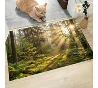 LODMLOER Tappeto da ingresso,Luce Del Mattino Foresta,45 x 75 cm, lavabile,Piante Alberi, per cucina, camera da letto, ingresso interno, antiscivolo, a pelo basso, morbido, per bagno,Verde
