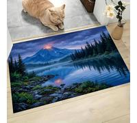 LODMLOER Tappeto Fantasia Realismo lavabile per interni,Vulcano Lago, Tappeti da bagno antiscivolo,Blu 50 x 80 cm, per camera da letto, bagno, cucina