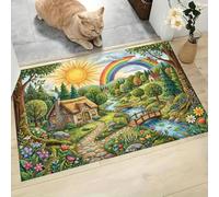 LODMLOER Tappeto Foresta Delle Fiabe lavabile per interni,Cartone Animato Fantasy, Tappeti da bagno antiscivolo,Verde 50 x 80 cm, per camera da letto, bagno, cucina