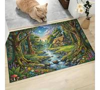LODMLOER Tappeto Foresta Delle Fiabe lavabile per interni,Piante Stile Cartone Animato, Tappeti da bagno antiscivolo,Verde Scuro 50 x 80 cm, per camera da letto, bagno, cucina