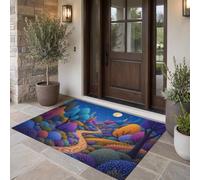 LODMLOER Tappeto Foresta Delle Fiabe per ingresso,45 x 75 cm, antiscivolo, a pelo basso, adatto agli animali domestici,Alberi Fantastici, facile da pulire, resistente