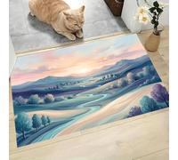 LODMLOER Tappeto Minimalista Acquerello lavabile per interni,Colline Valle, Tappeti da bagno antiscivolo,Verde Acqua 45 x 75 cm, per camera da letto, bagno, cucina