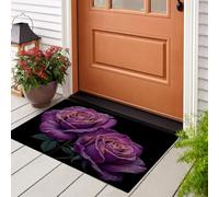 LODMLOER Tappeto per ingresso Vintage Rose,60 x 90 cm, lavabile, per interni, antiscivolo | Zerbino antiscivolo, a pelo corto, lavabile, con Petali Gocce Di Rugiada, per bagno, cucina, lavanderia
