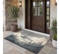 LODMLOER Tappeto Semplice Acquerello per ingresso,80 x 120 cm, antiscivolo, a pelo basso, adatto agli animali domestici,Montagne Foreste, facile da pulire, resistente