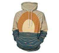 LODMLOER Unisex Felpe con Cappuccio Il Sole Sorge dal Mare 3D Hoodies Pullover a Maniche Lunghe Stile retrò Sportivo Top Casual Streetwear con Tasche