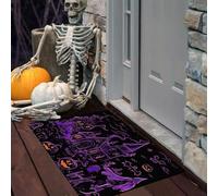 LODMLOER Zerbino con Oscurità Castello di Halloween, zerbino Viola, per porta d'ingresso, ingresso esterno, tappetino assorbente con retro antiscivolo,45 x 75 cm,Zucca Graffiti Disegnati A Mano