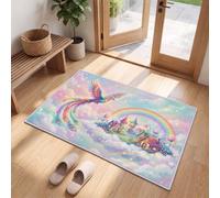 LODMLOER Zerbino lavabile 50 x 80 cm basso profilo Mito Fenice | tappeto Castello Dei Sogni Arcobaleno in TPR antiscivolo, tappeto assorbente per fango, ideale per la decorazione di porte e ingressi