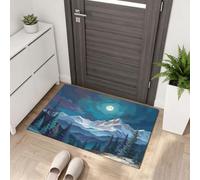 LODMLOER Zerbino per interni e ingresso,45 x 75 cm, lavabile in lavatrice,Pittura Ad Olio Paesaggio, antiscivolo, a pelo basso, tappeto Montagne Boscose Innevate per corridoio, bagno, camera da letto