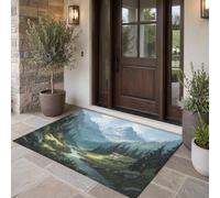 LODMLOER Zerbino per interni e ingresso,50 x 80 cm, lavabile in lavatrice,Realistico Valle, antiscivolo, a pelo basso, tappeto Foresta Ruscello per corridoio, bagno, camera da letto, lavanderia