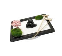 Lodoot Set da giardino in miniatura con vassoio per sabbia, rastrelli e muschio finto per alleviare lo stress e praticare meditazioni consapevoli