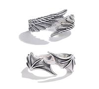 Lodoot Set di 2 anelli semplici per coppie, stile retrò, per apertura creativa, regolabili, per ragazze adolescenti, angeli e demoni