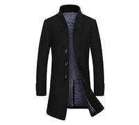 Loeay Giacca da Uomo Casual in Cotone Giacca a Vento Trench Lungo Giacca Slim Fit Manica Lunga Stile Inglese Soprabito Giacche da Uomo Cappotto Nero XXL