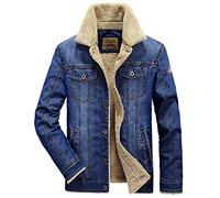 Loeay Giacca di Jeans da Uomo Casual Classic Inverno Tasche sul Petto Spesse Rodeo Foderato Moda Jeans da Uomo Giacca Capispalla Caldo Cappotto Blu 3XL