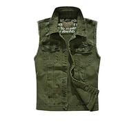 Loeay Giubbotto Moto Estivo Militare Uomo Senza Maniche Colletto rovesciato Trendy Hip Hop Homme Casual Biker Giacca Vintage Jean Verde 2XL