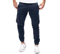 Loeay Pantaloni Cargo Autunnali da Uomo Tasche Laterali Legate alla Caviglia Pantaloni da Jogging Tinta Unita Vita Elasticizzata Pantaloni Attillati Pantaloni Lunghi Casual Nero L