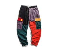 Loeay Pantaloni da Uomo causali Hip Hop Streetwear Pantaloni Color Block Pantaloni da Uomo Pantaloni in Velluto a Coste Vita Elastica Pantaloni Patchwork Harem Come Immagine L