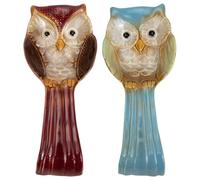 LOEFLIFA 2 Pezzi Poggiamestolo in Ceramica a Forma di Gufo Porta Cucchiaio da Cucina Color Rosso e Blu Poggia-bacchette Resistente per Utensili da Cucina e Gadget Domestici