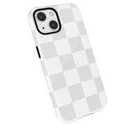 LoeoeL Custodia per telefono a scacchi per iPhone 14 Plus/15 Plus, custodia rigida, cover da donna con stampa a quadri estetica, sottile, design a scacchiera alla moda, plastica lucida, bianco grigio