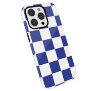 LoeoeL Custodia rigida per iPhone 13 Pro Max a scacchi, cover da donna con stampa a scacchi estetica da ragazza, design sottile a scacchiera, plastica antiurto lucida, blu bianco