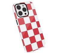 LoeoeL Custodia rigida per iPhone 13 Pro Max a scacchi, cover da donna con stampa a scacchi estetica da ragazza, design sottile a scacchiera, plastica antiurto lucida, rosso bianco