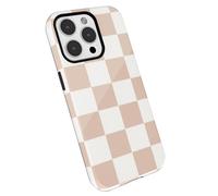 LoeoeL Custodia rigida per iPhone 14 Pro Max a scacchi, cover da donna con stampa a scacchi estetica, sottile, design a scacchiera lucida, plastica antiurto lucida, marrone chiaro e bianco