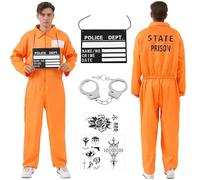LOEPENLE Set di accessori per costume da detenuto, da uomo, arancione, da prigione, per Halloween, carnevale, cosplay