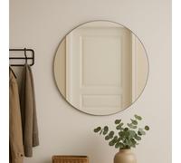 Loevschall Refine Specchio rotondo | Specchio da parete nero con cornice | 80 cm | Specchio decorativo per bagno, soggiorno, camera da letto e corridoio | Minimalista ed elegante specchio in ottone