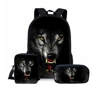 Löwe Wolf - Set di 3 zaini per la scuola, zaino con borsa per il pranzo, borsa per matite, zaino per bambini, S13, 40x30x15cm
