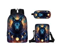 Löwe Wolf - Set di 3 zaini per la scuola, zaino con borsa per il pranzo, borsa per matite, zaino per bambini, S4, 36x30x13cm