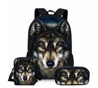 Löwe Wolf - Set di 3 zaini per la scuola, zaino con borsa per il pranzo, borsa per matite, zaino per bambini, S10., 36x30x13cm