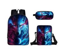 Löwe Wolf - Set di 3 zaini per la scuola, zaino con borsa per il pranzo, borsa per matite, zaino per bambini, S7, 40x30x15cm