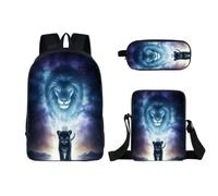 Löwe Wolf - Set di 3 zaini per la scuola, zaino con borsa per il pranzo, borsa per matite, zaino per bambini, S6., 40x30x15cm