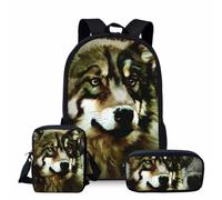 Löwe Wolf - Set di 3 zaini per la scuola, zaino con borsa per il pranzo, borsa per matite, zaino per bambini, S12, 40x30x15cm