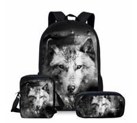 Löwe Wolf - Set di 3 zaini per la scuola, zaino con borsa per il pranzo, borsa per matite, zaino per bambini, S11, 36x30x13cm