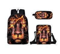 Löwe Wolf - Set di 3 zaini per la scuola, zaino con borsa per il pranzo, borsa per matite, zaino per bambini, S1, 36x30x13cm