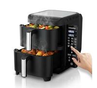 Löwenthal® Friggitrice ad aria XL 11L | Air Fryer doppio cestello 2×5,5L | 2800W | 12 programmi | Sync Finish & Match Cook | Display touch digitale | senza olio e meno grassi | antiaderente | Nero