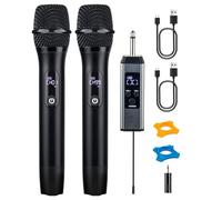 Loewieta Sistema microfonico senza fili, confezione da 2, doppio microfono portatile per karaoke, microfono wireless professionale con ricevitore per canto e esibizioni