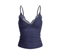 LOFAAC Donne Sexy Y2K Scollo A V Pizzo Patchwork Cami Shirt Carino Slim Fit Senza Maniche Spaghetti Strap Uscire Canotta, Navy, M