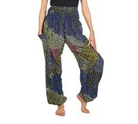 Lofbaz Donna Colorato Pavone Stampato Boho Pantaloni Blu B 2XL