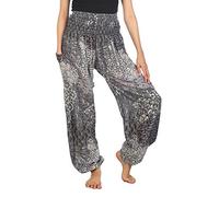 Lofbaz Donna Colorato Pavone Stampato Boho Pantaloni Nero B M