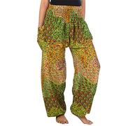 Lofbaz Donna Colorato Pavone Stampato Boho Pantaloni Verde Chiaro 4XL