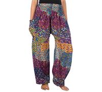 Lofbaz Donna Colorato Pavone Stampato Boho Pantaloni Viola XL
