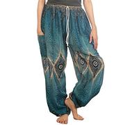 Lofbaz Donna Coulisse Diamante Harem Boho Genio Pantaloni Teal Verde S