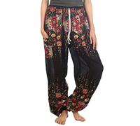 Lofbaz Donna Coulisse Floreale 1 Harem Boho Pantaloni Nero M