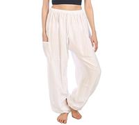Lofbaz Donna Coulisse Harem Solido Boemo Hippie Raion Pantaloni Bianco M