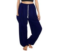 Lofbaz Donna Coulisse Harem Solido Boemo Hippie Raion Pantaloni Blu Scuro 4XL