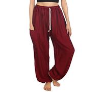 Lofbaz Donna Coulisse Harem Solido Boemo Hippie Raion Pantaloni Borgoña XL