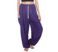 Lofbaz Donna Coulisse Harem Solido Boemo Hippie Raion Pantaloni Viola 2XL