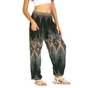 Lofbaz Donna Diamante Yoga Aladdin Genio Boemo Harem Pantaloni Verde Scuro XL